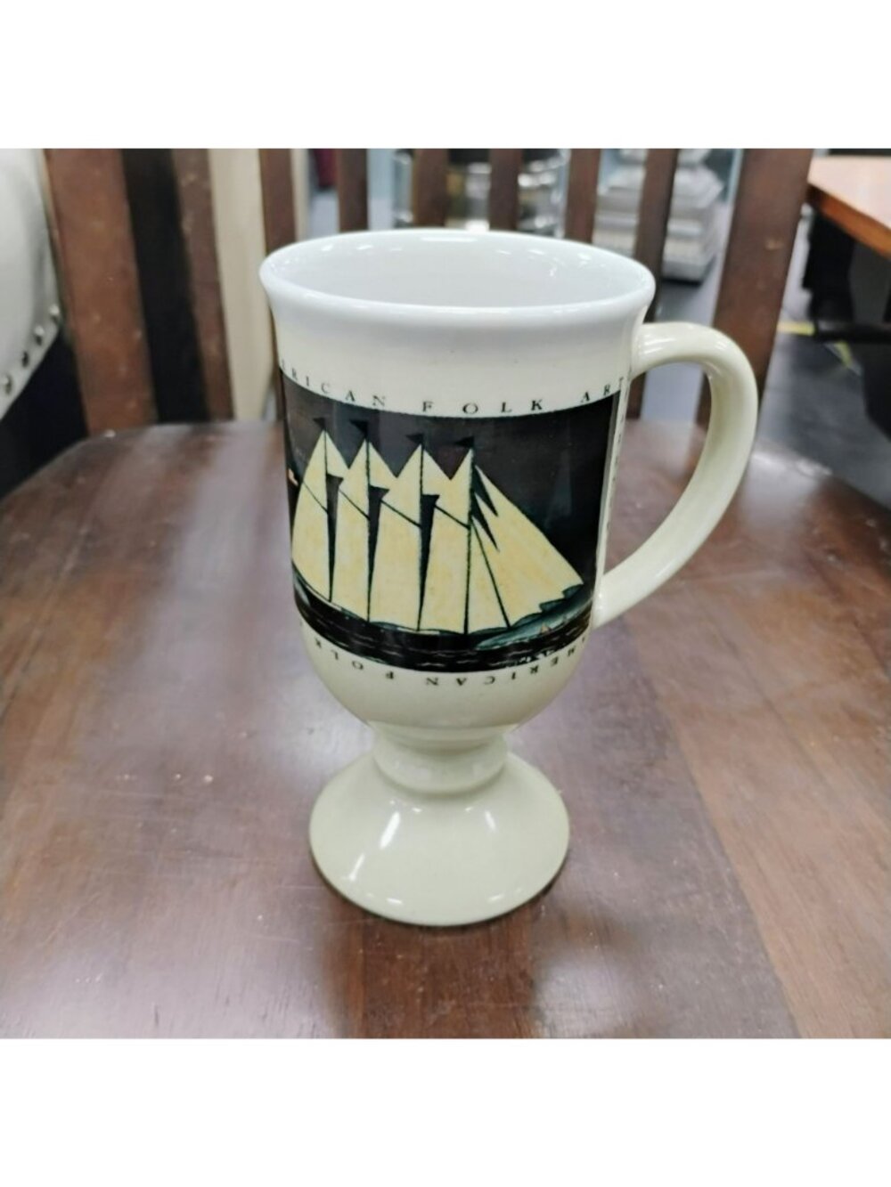 Warren Kimble American Folk Art Pedestal Mug, Sailboat Design, Otagiri Japan - Picture 2 of 7